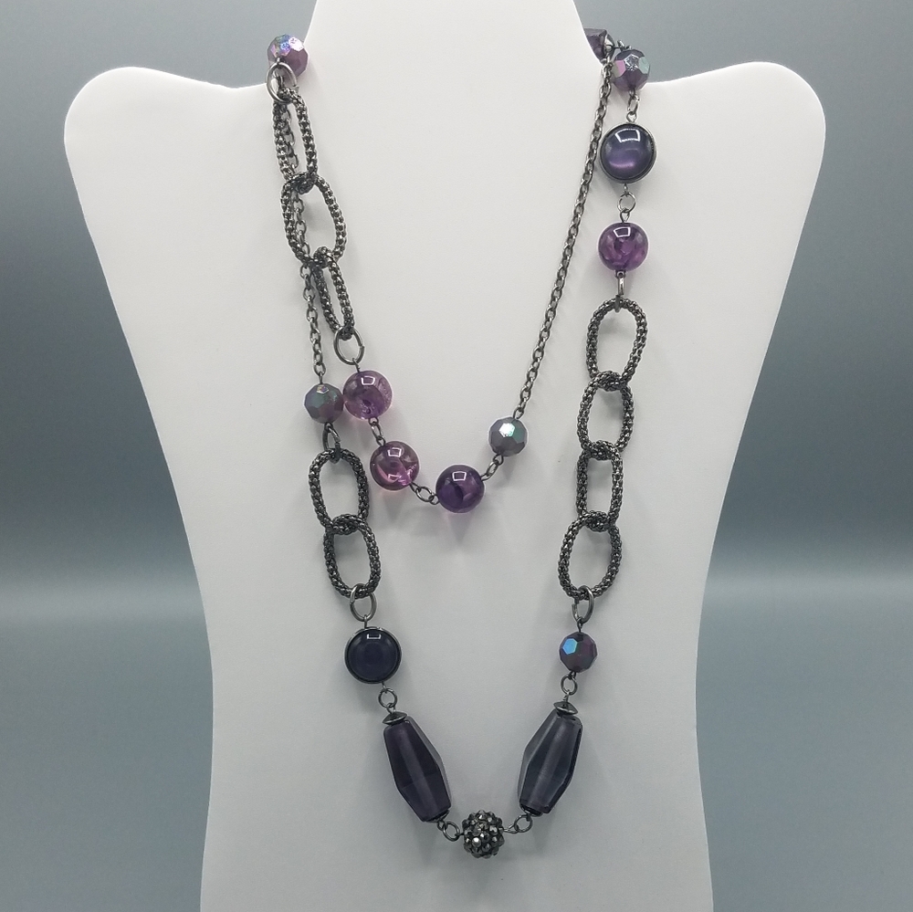 Purple & Black Single/Double Bead Strand Necklace